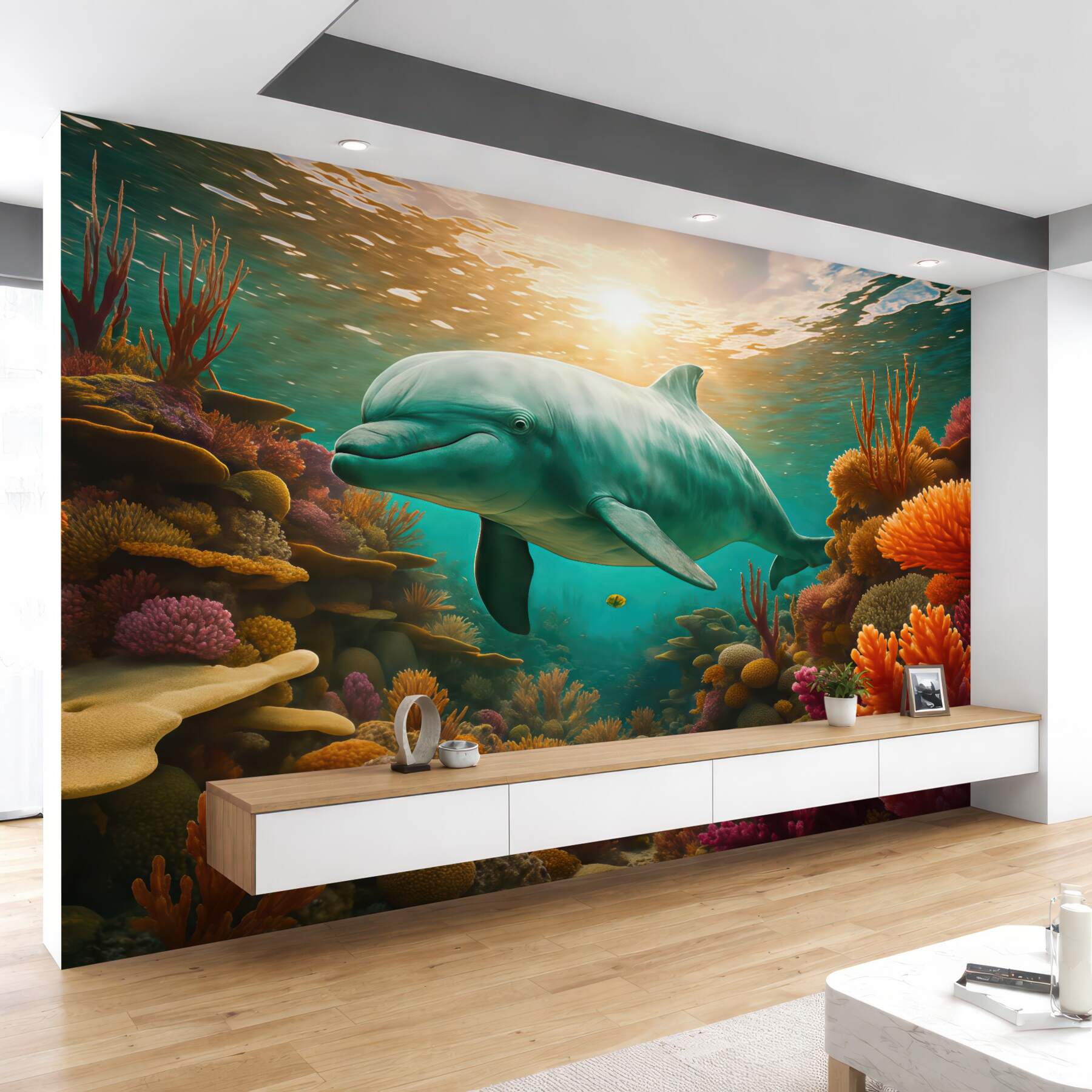 Fototapeta delfin wśród barwnych raf