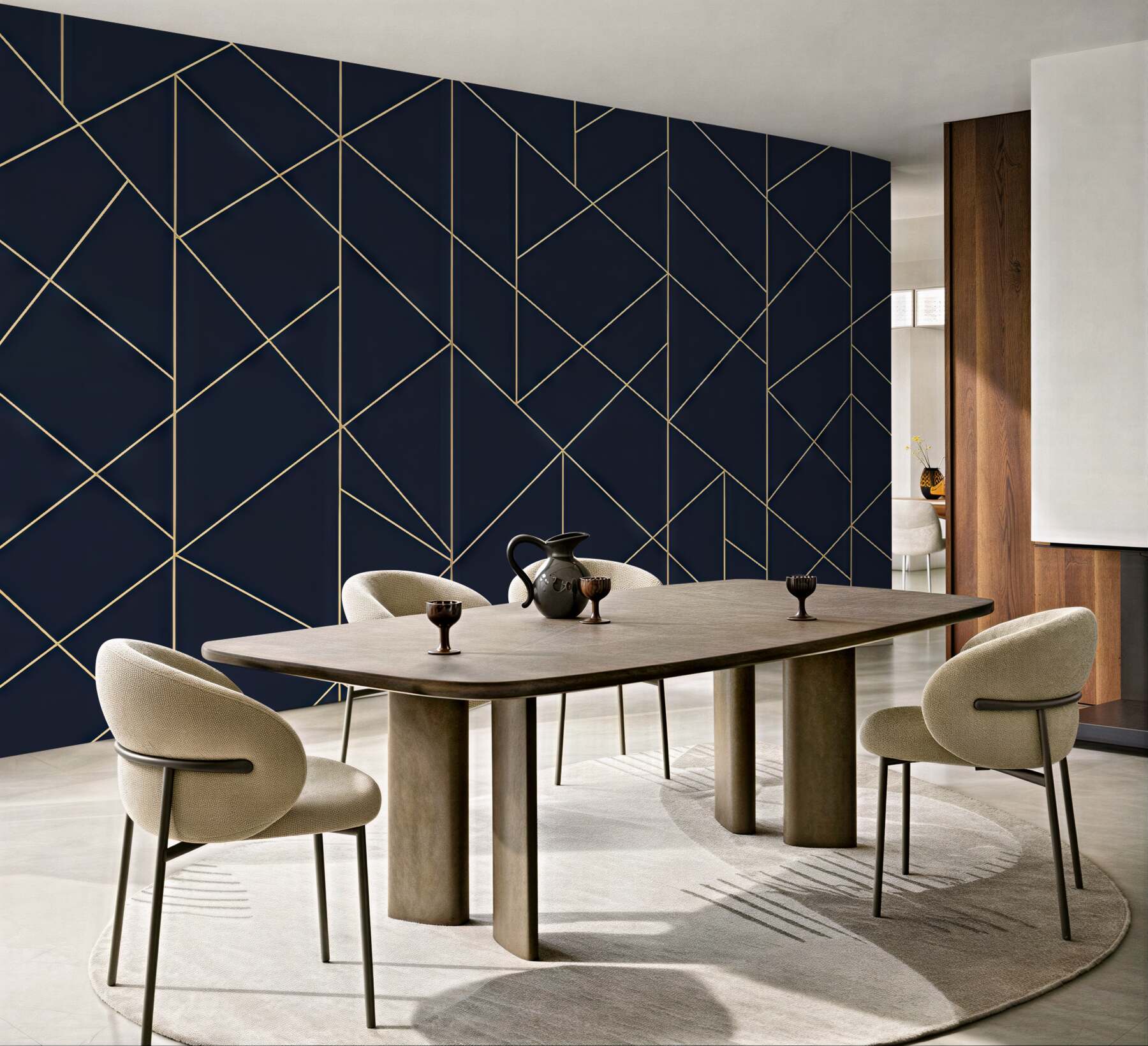 Fototapeta granatowa geometria ze złotą linią