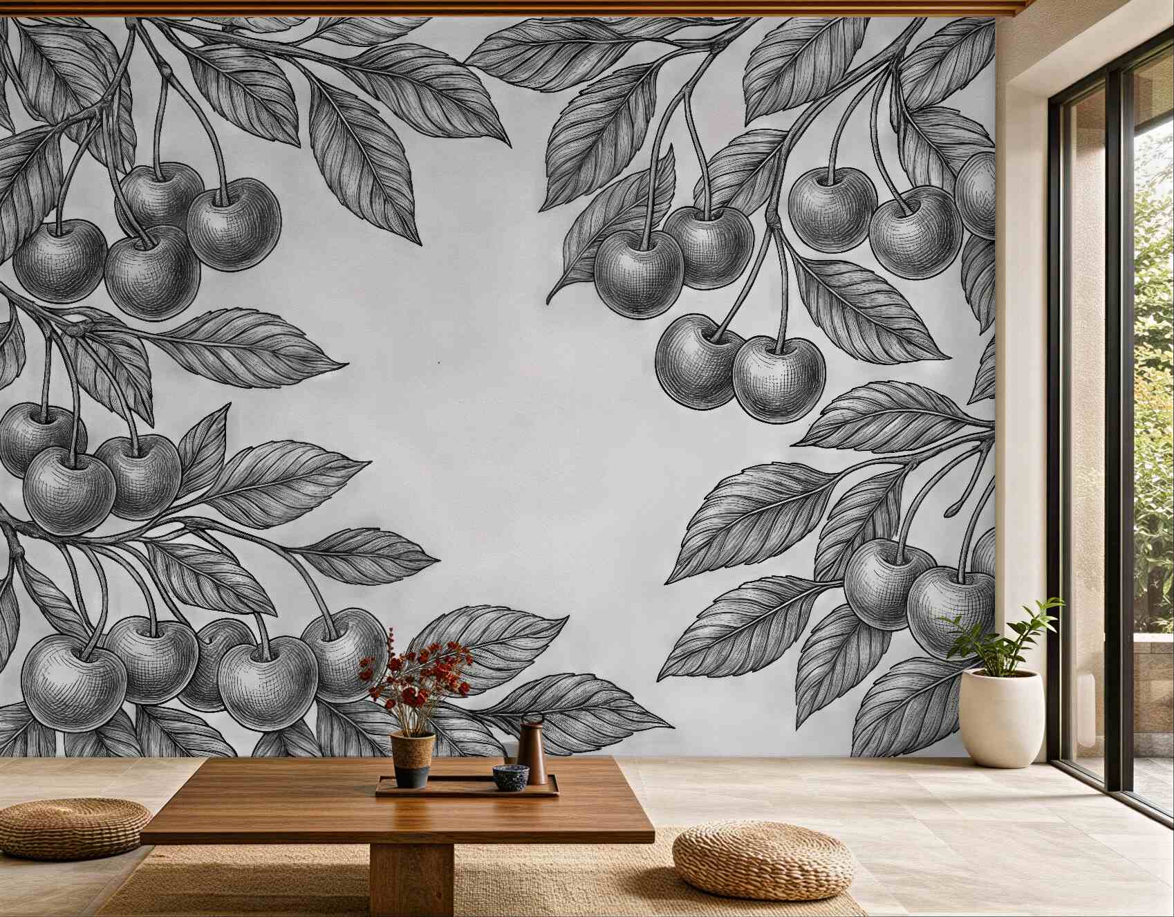 Fototapeta grafitowe wiśnie w botanicznym szkicu