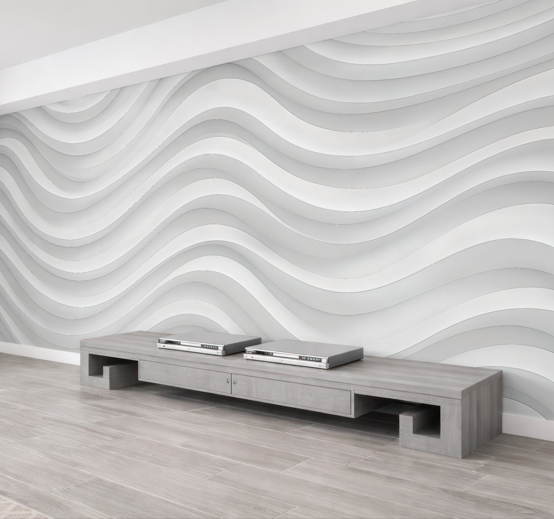 Fototapeta białe faliste linie minimalistyczne 3d