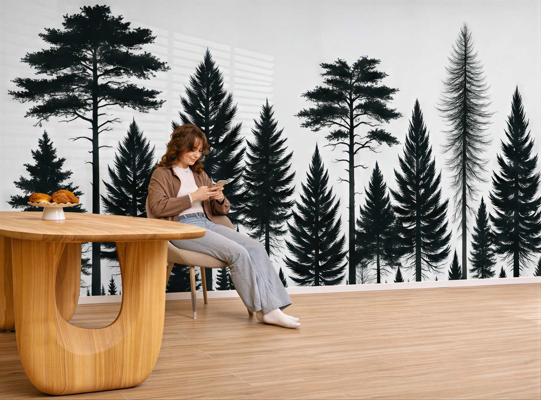 Fototapeta leśne sylwetki drzew w minimalistycznym stylu