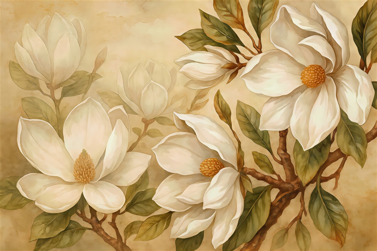 Fototapeta kremowe magnolie w eleganckim wydaniu