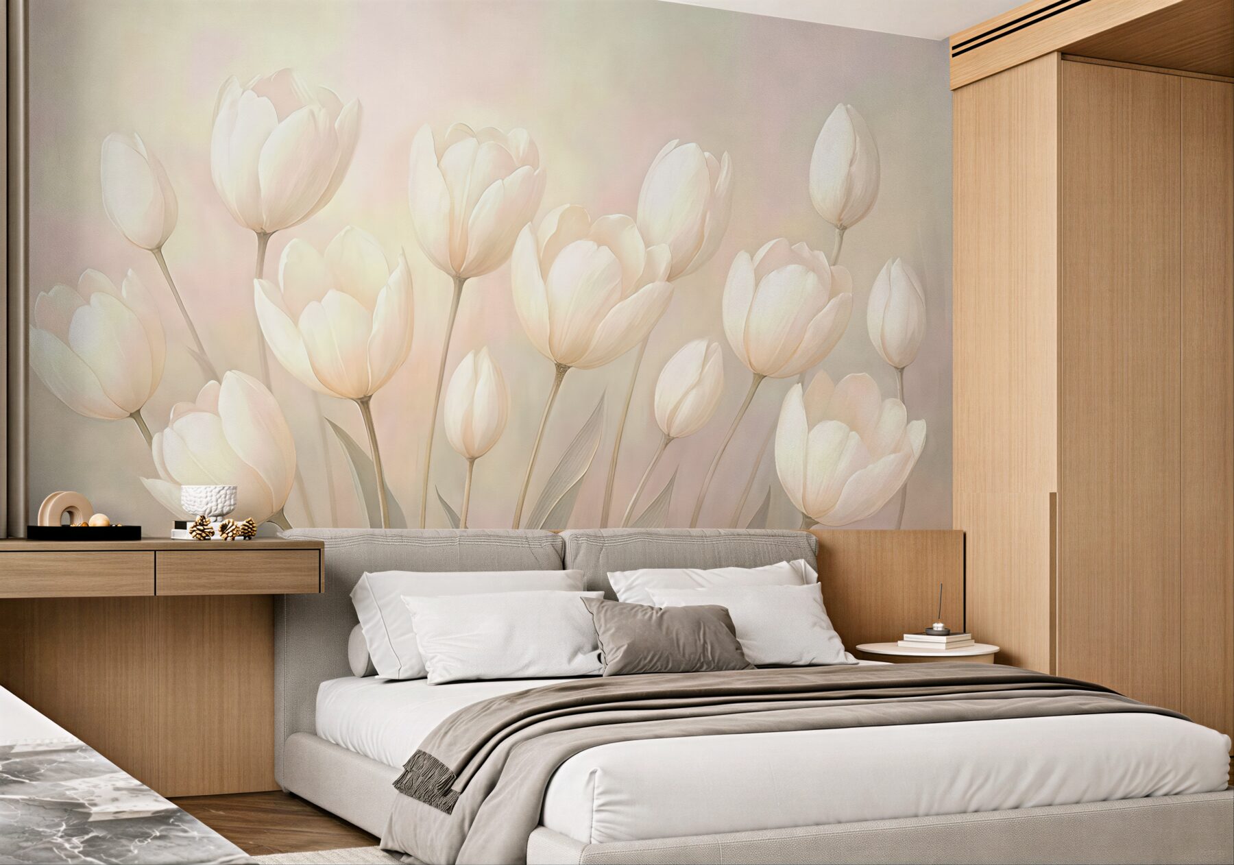 Fototapeta kremowe tulipany w pastelowej poświacie