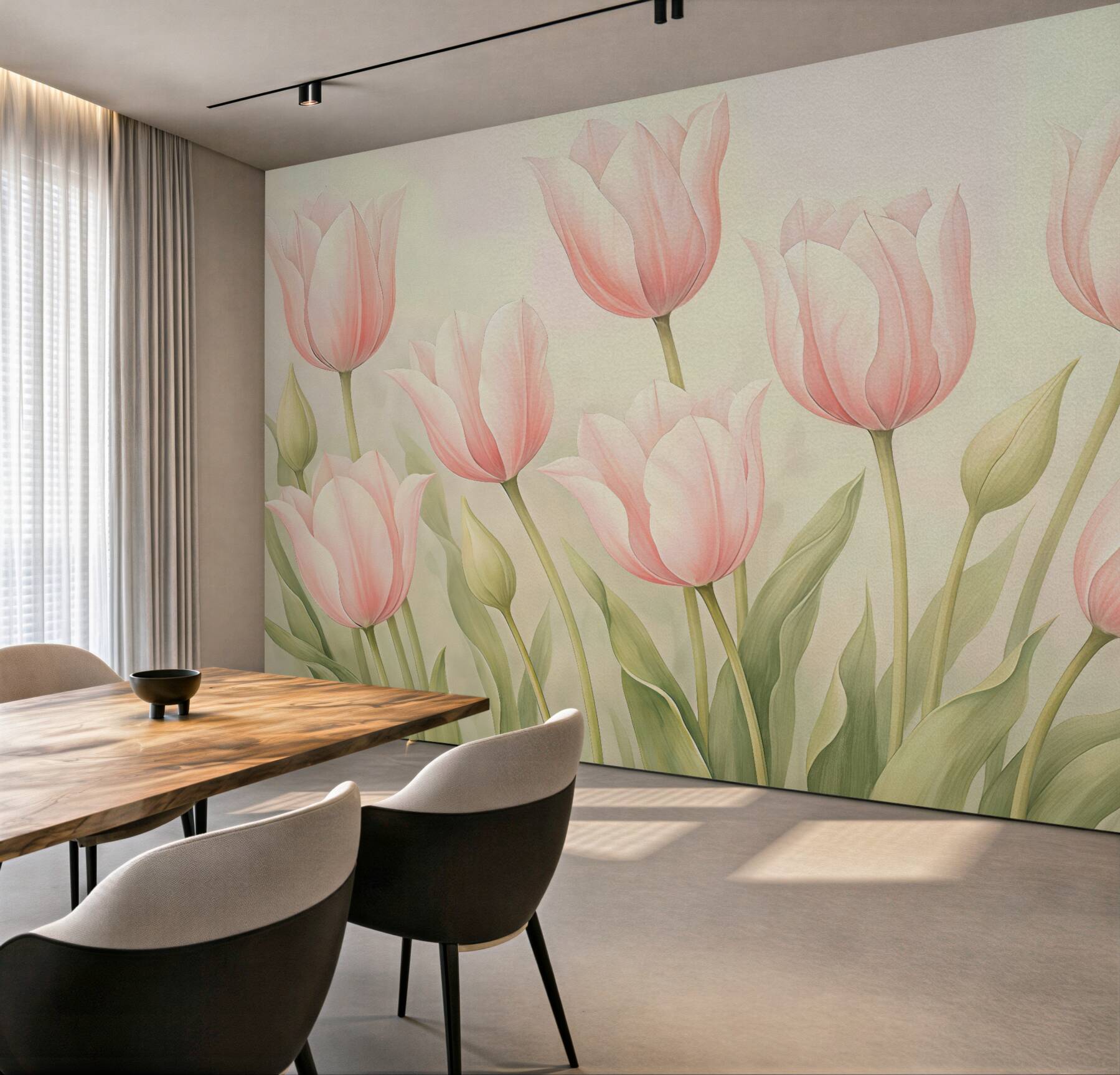 Fototapeta pudrowe tulipany w delikatnym świetle