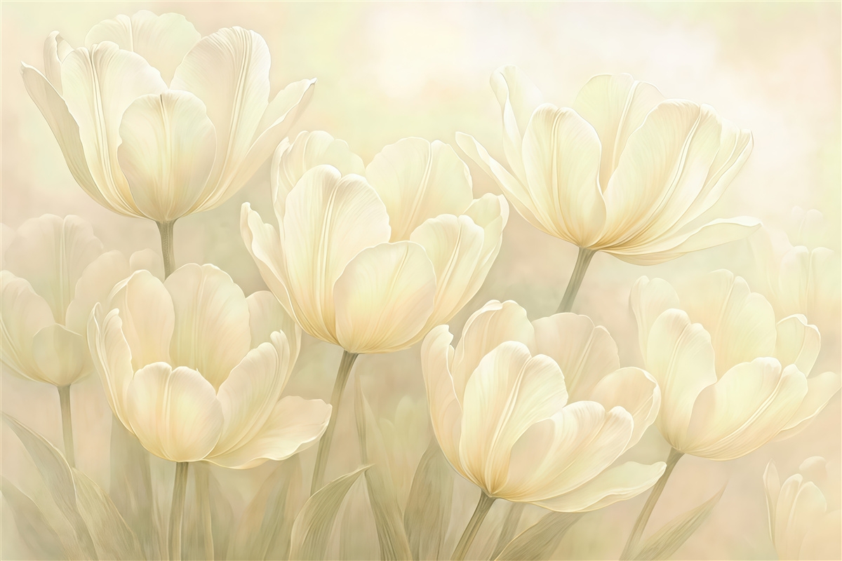 Fototapeta kremowe tulipany w miękkim świetle