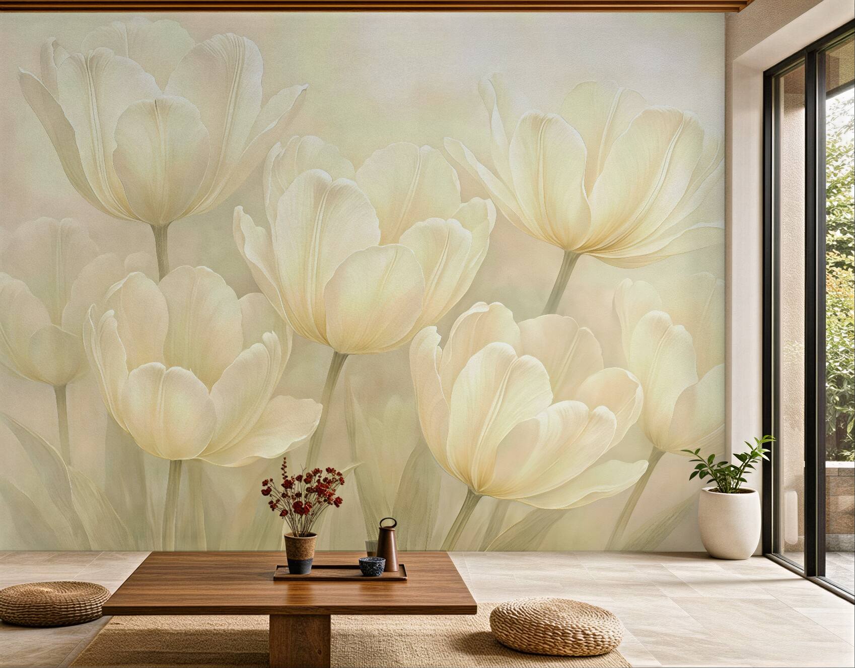 Fototapeta kremowe tulipany w miękkim świetle