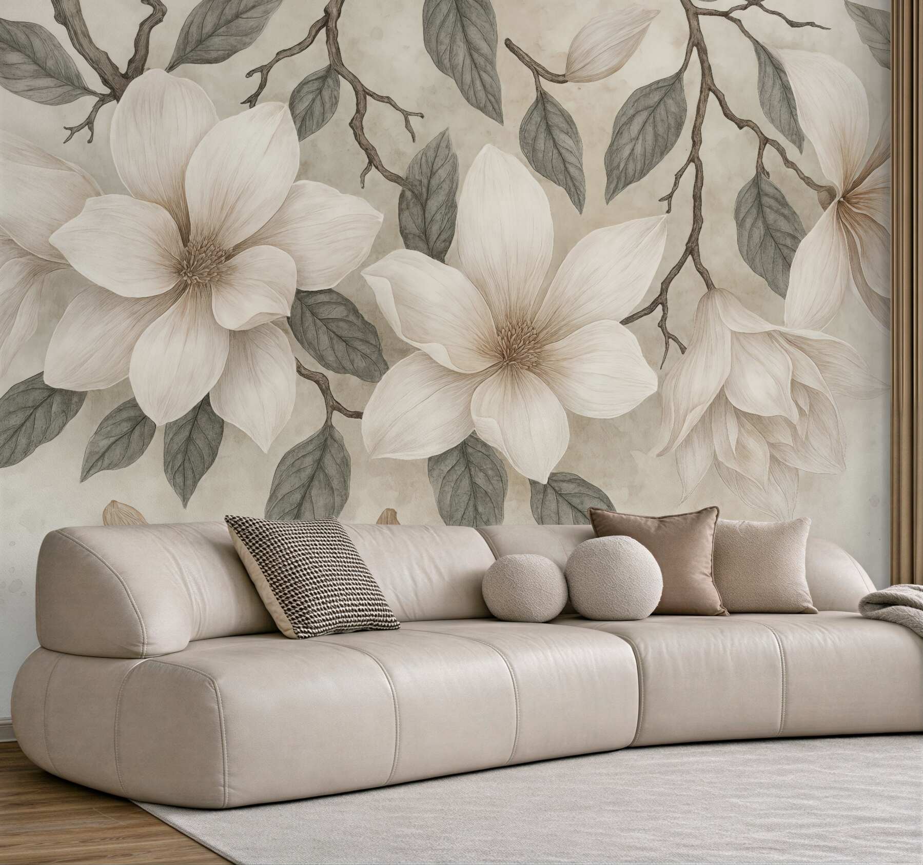 Fototapeta kremowe magnolie na delikatnych gałązkach