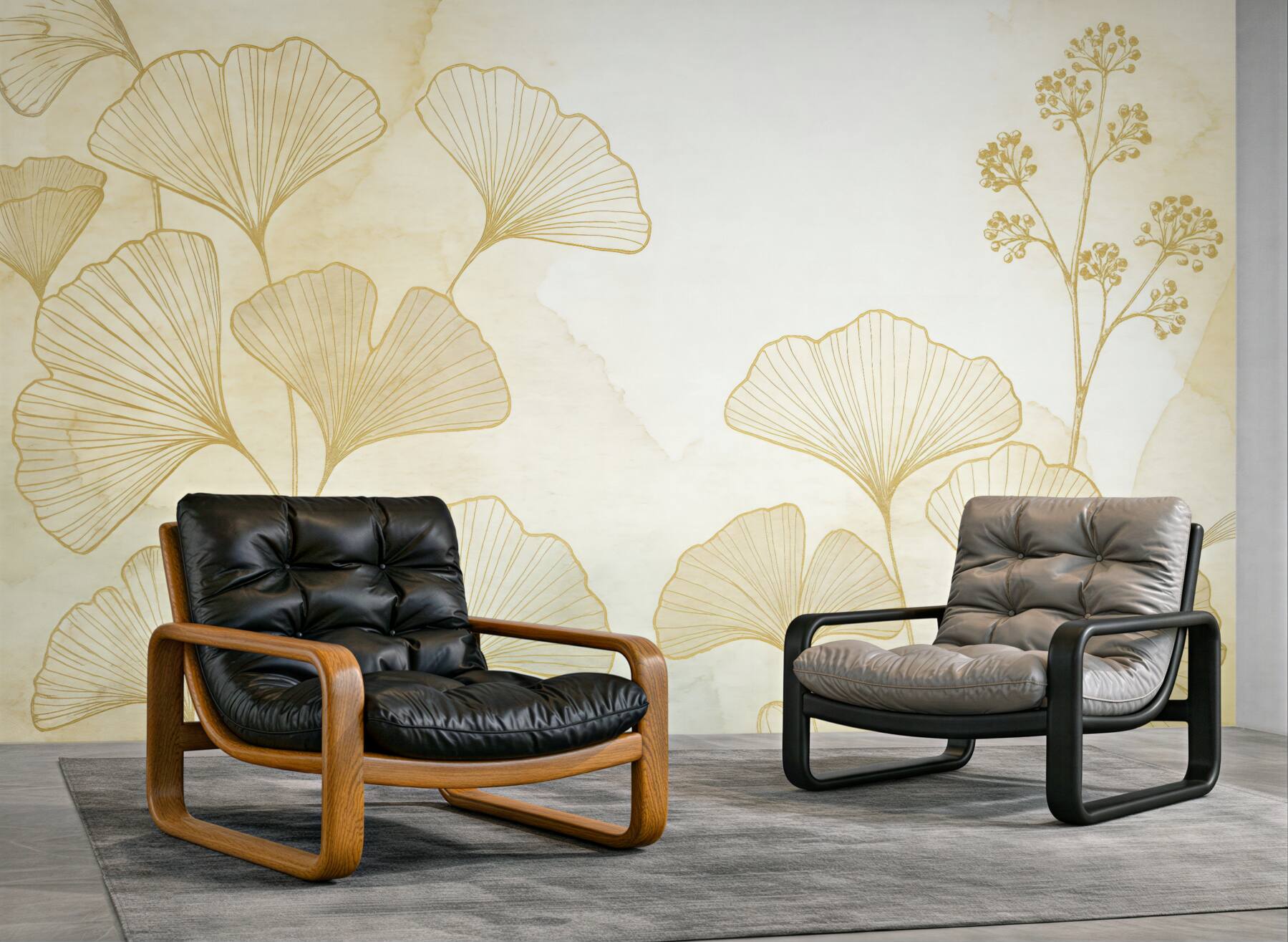 Fototapeta złote liście ginkgo na marmurze