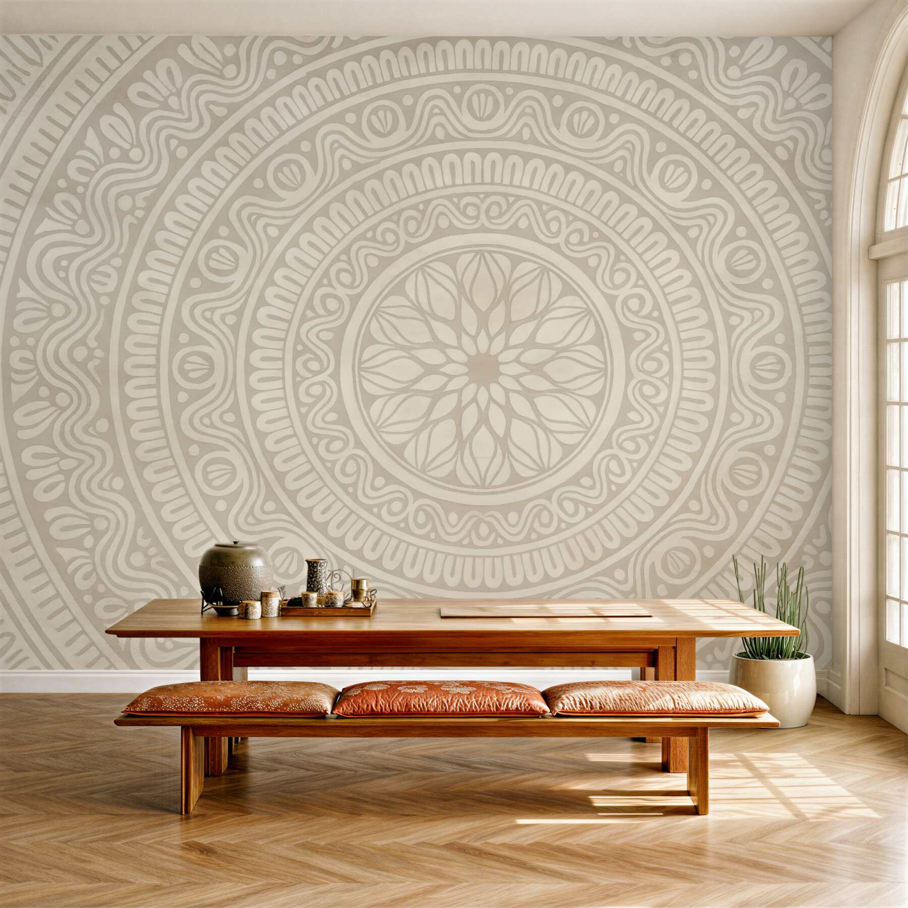 Fototapeta kremowa mandala w harmonijnym stylu