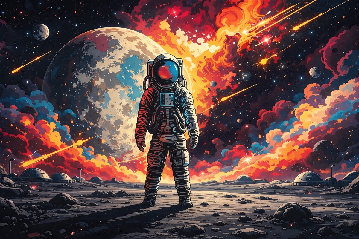 Fototapeta astronauta w kosmicznej eksplozji barw