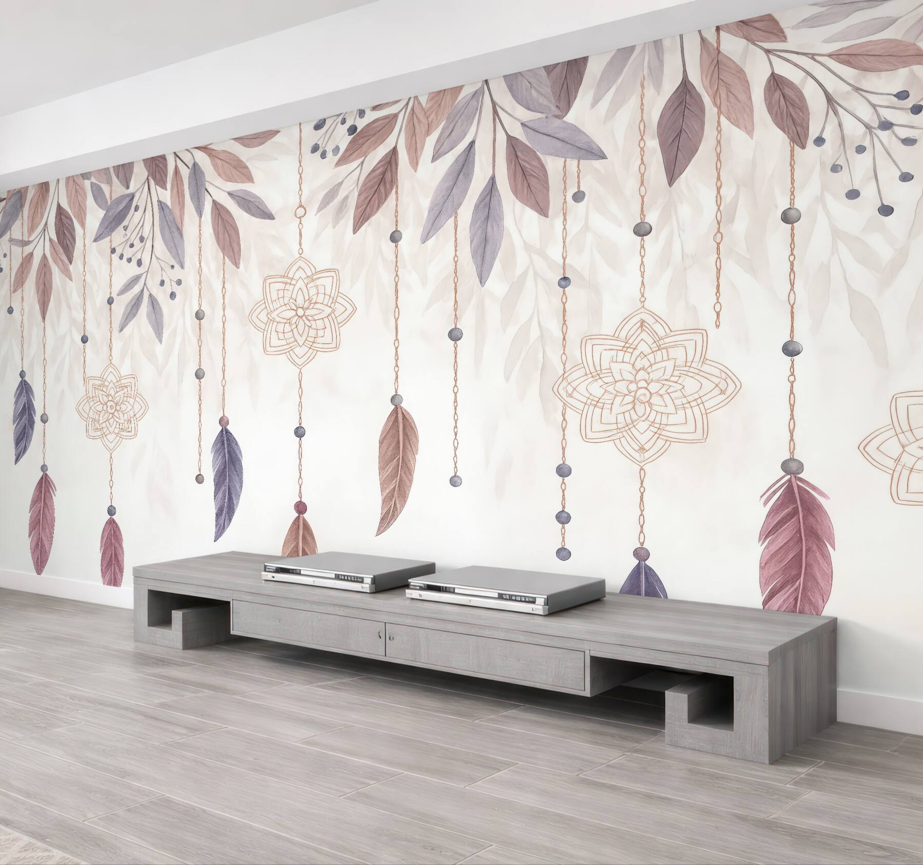 Fototapeta pastelowe pióra i mandale boho