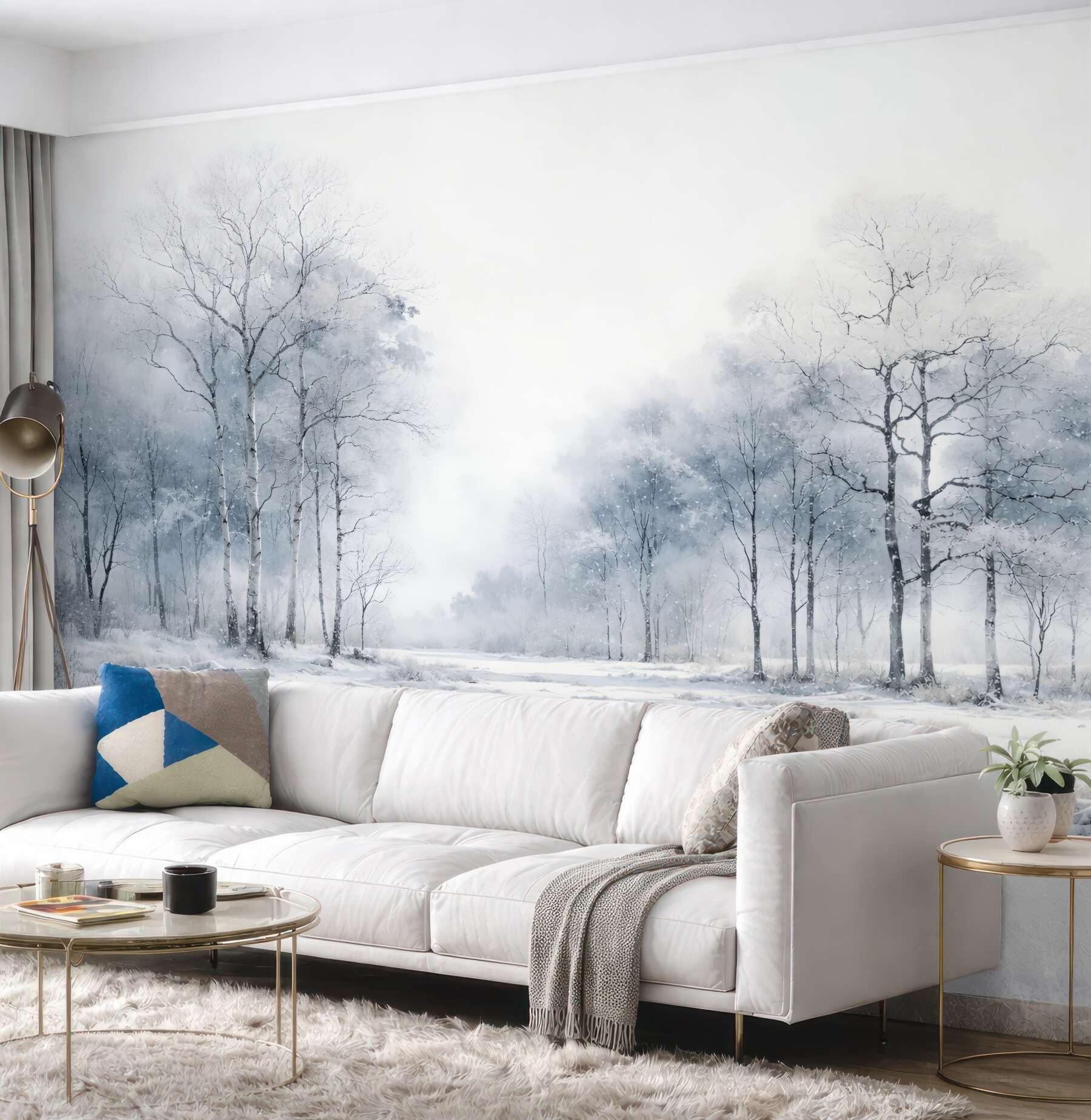 Fototapeta zimowy las w pastelowej mgle