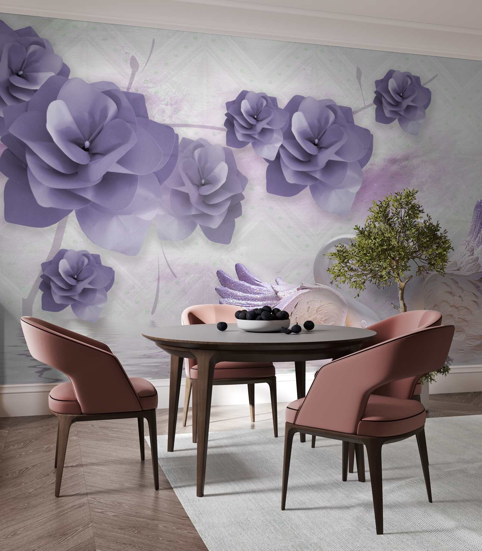 Fototapeta delikatne pąki i lekkie łabędzie na powierzchni wody