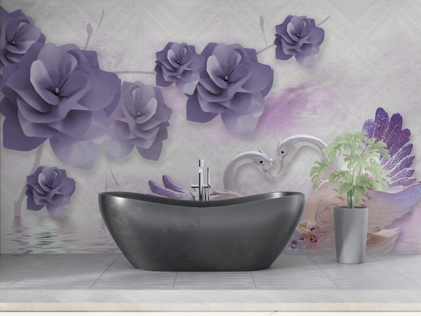 Fototapeta delikatne pąki i lekkie łabędzie na powierzchni wody