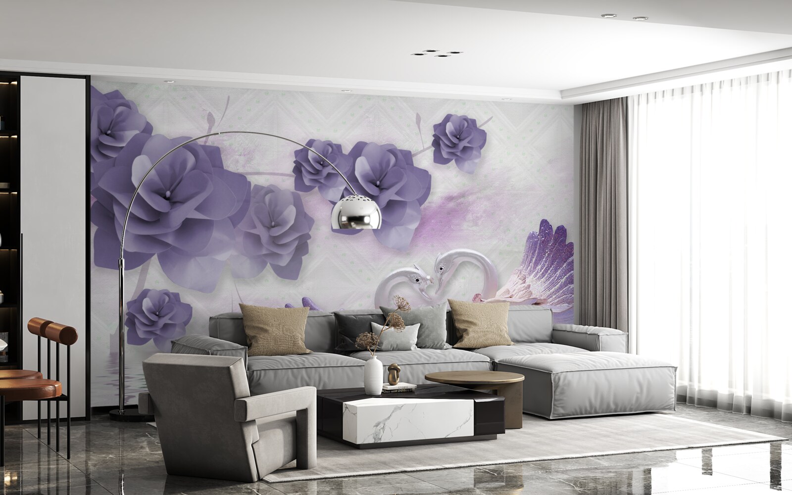 Fototapeta delikatne pąki i lekkie łabędzie na powierzchni wody