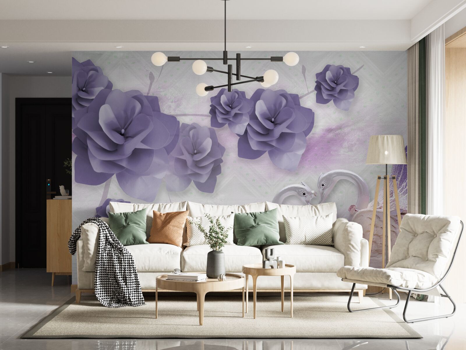 Fototapeta delikatne pąki i lekkie łabędzie na powierzchni wody