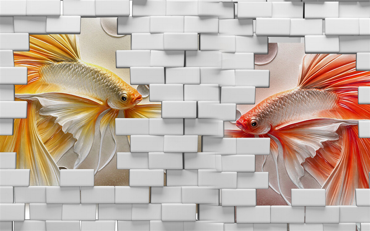 Fototapeta czerwone i pomarańczowe figurki niszczą cegłę