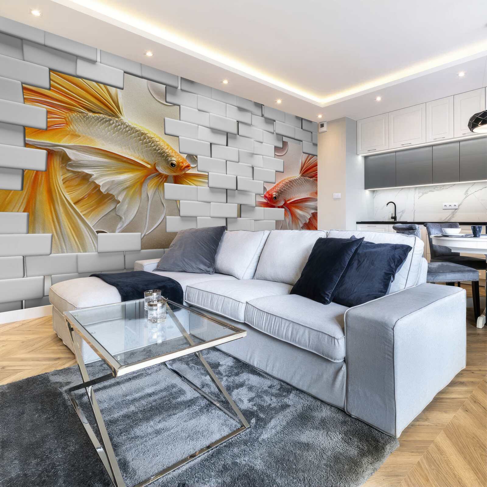 Fototapeta czerwone i pomarańczowe figurki niszczą cegłę