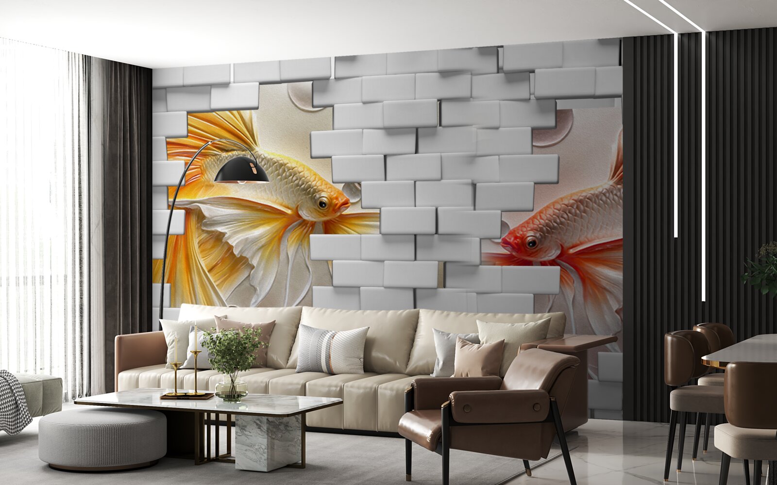 Fototapeta czerwone i pomarańczowe figurki niszczą cegłę