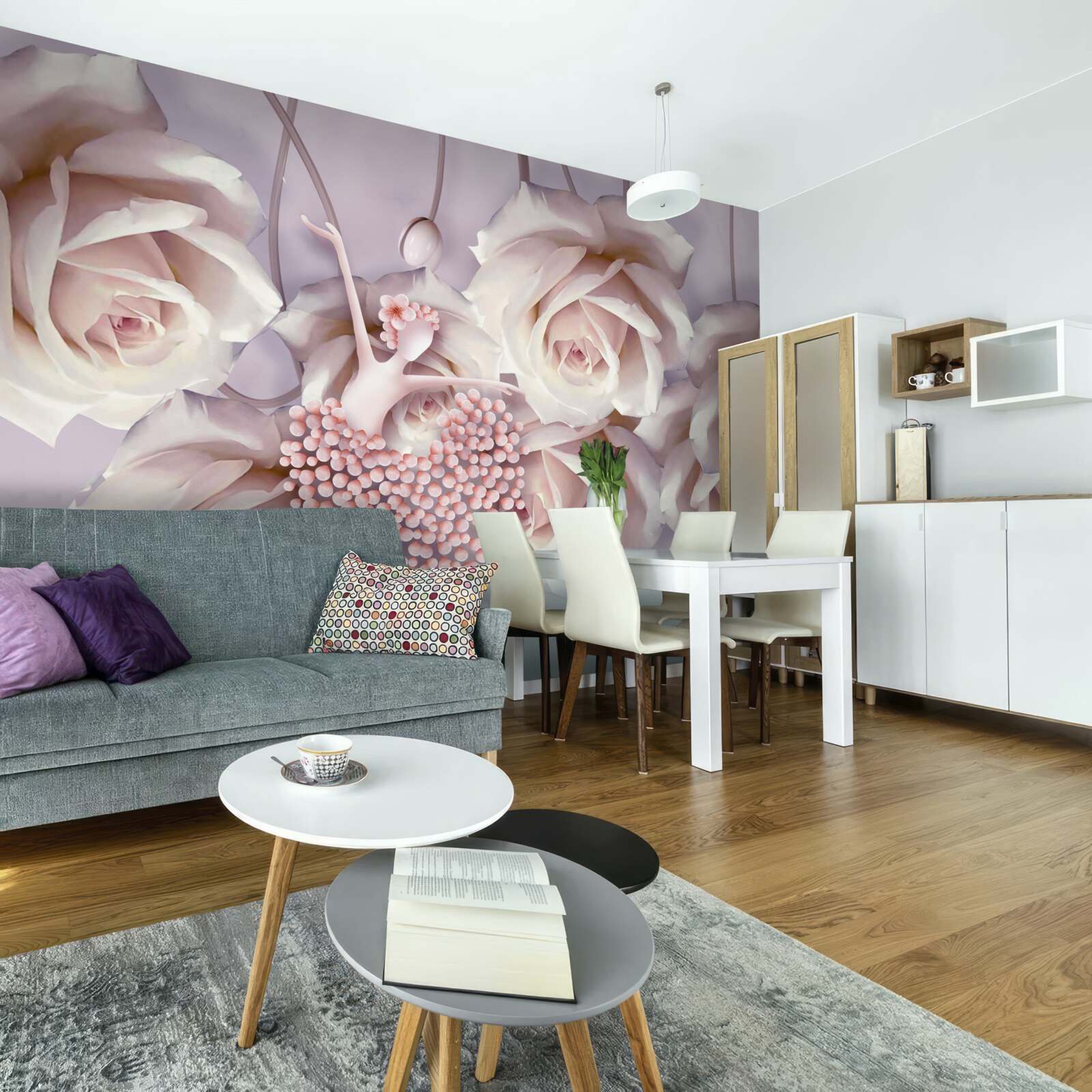 Fototapeta ozdobiona kremową różą