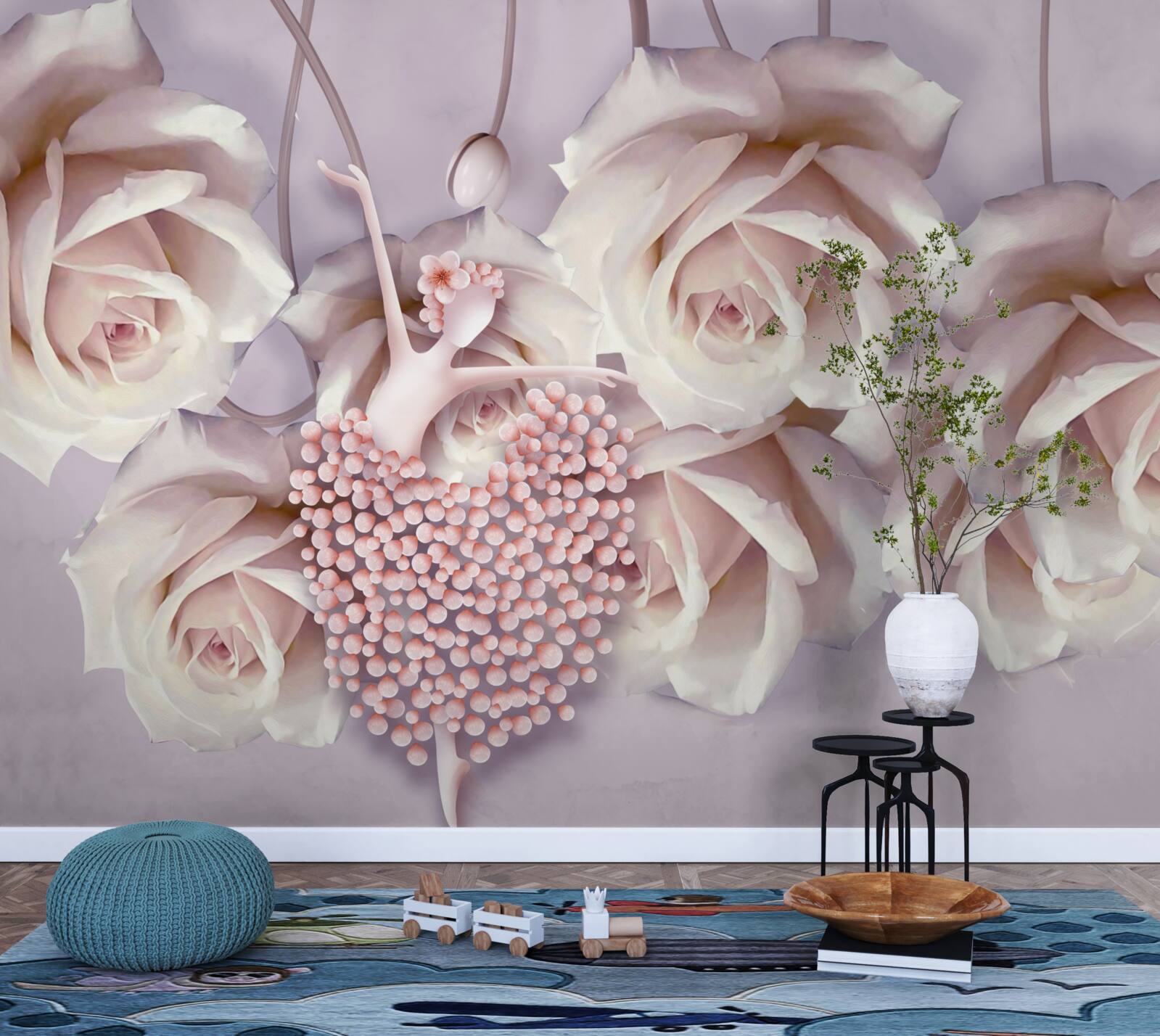 Fototapeta ozdobiona kremową różą