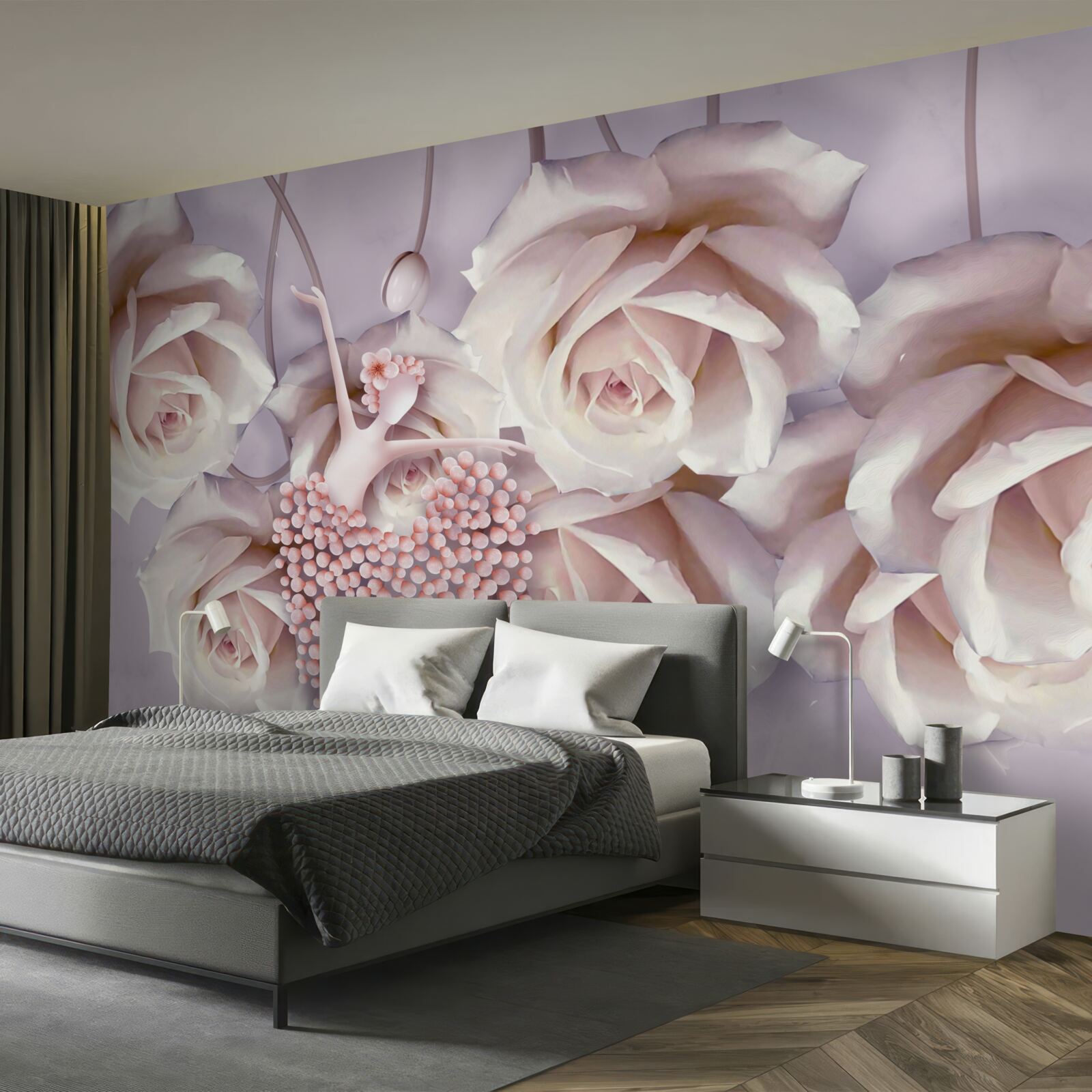 Fototapeta ozdobiona kremową różą