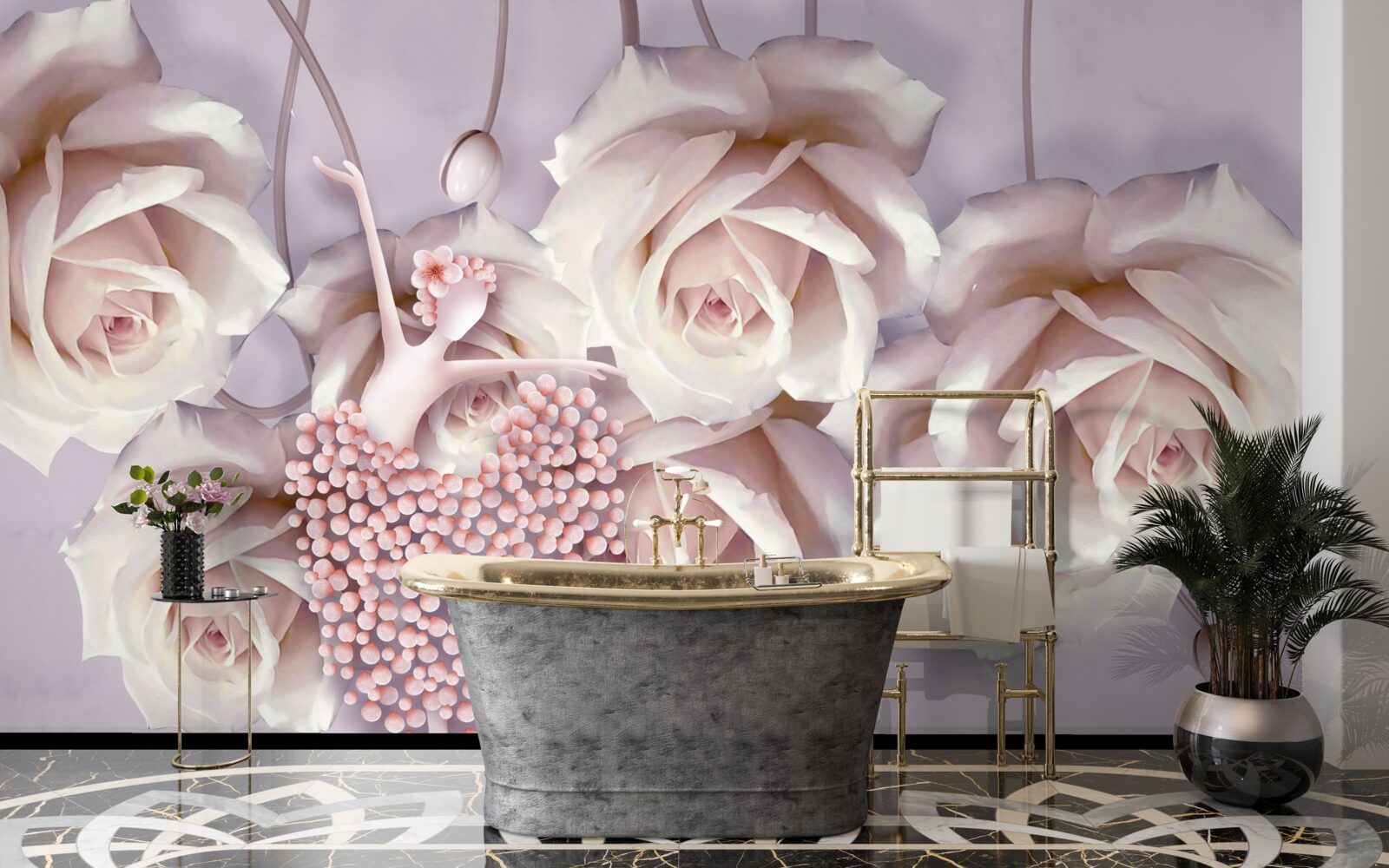 Fototapeta ozdobiona kremową różą