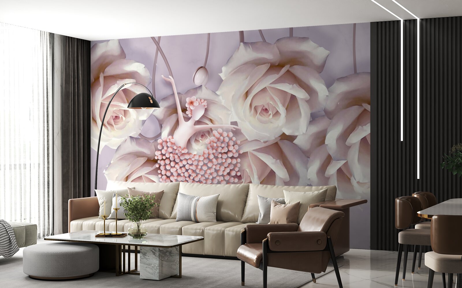 Fototapeta ozdobiona kremową różą