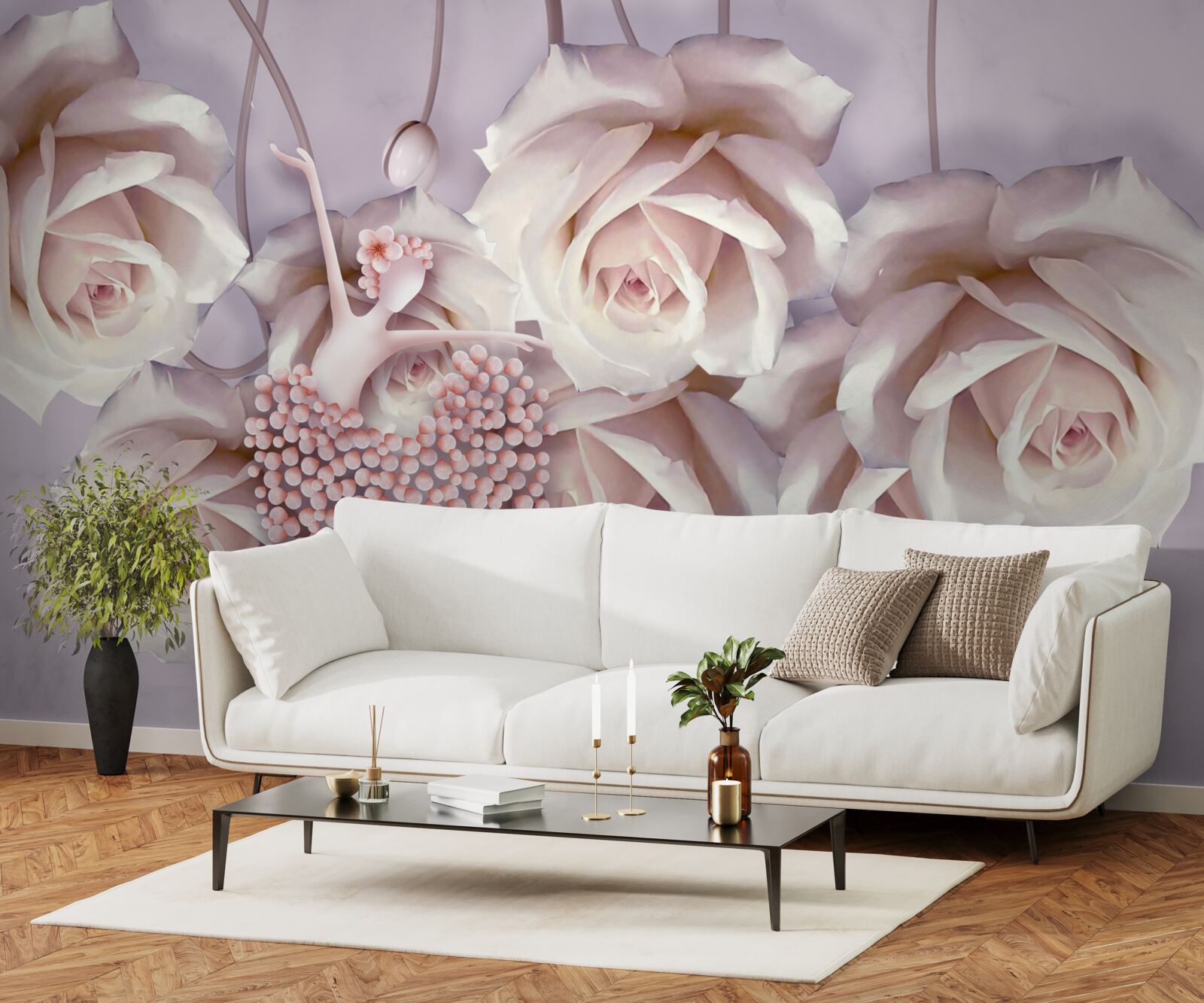 Fototapeta ozdobiona kremową różą