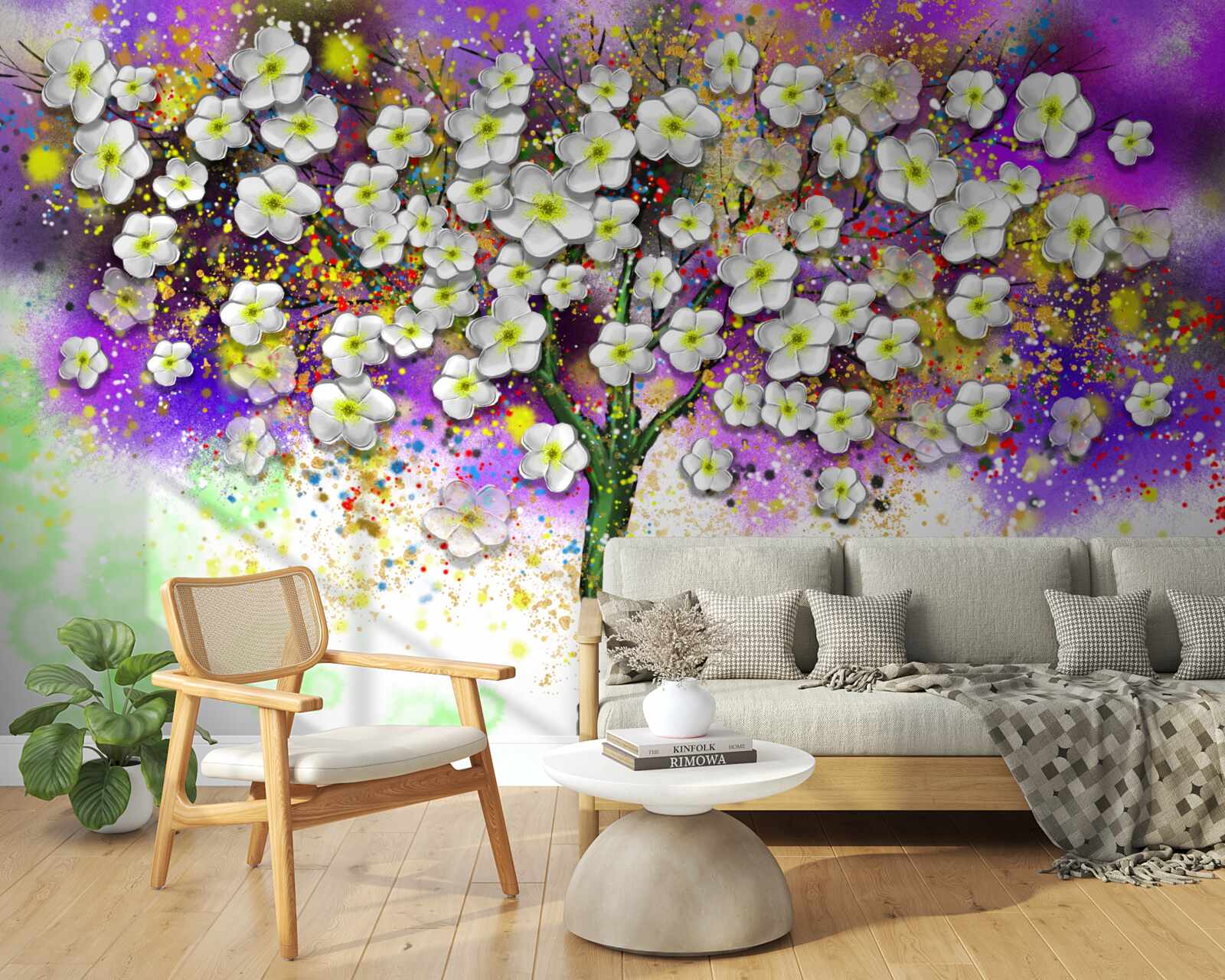 Fototapeta drzewo kwitnące śnieżnobiałymi kwiatami