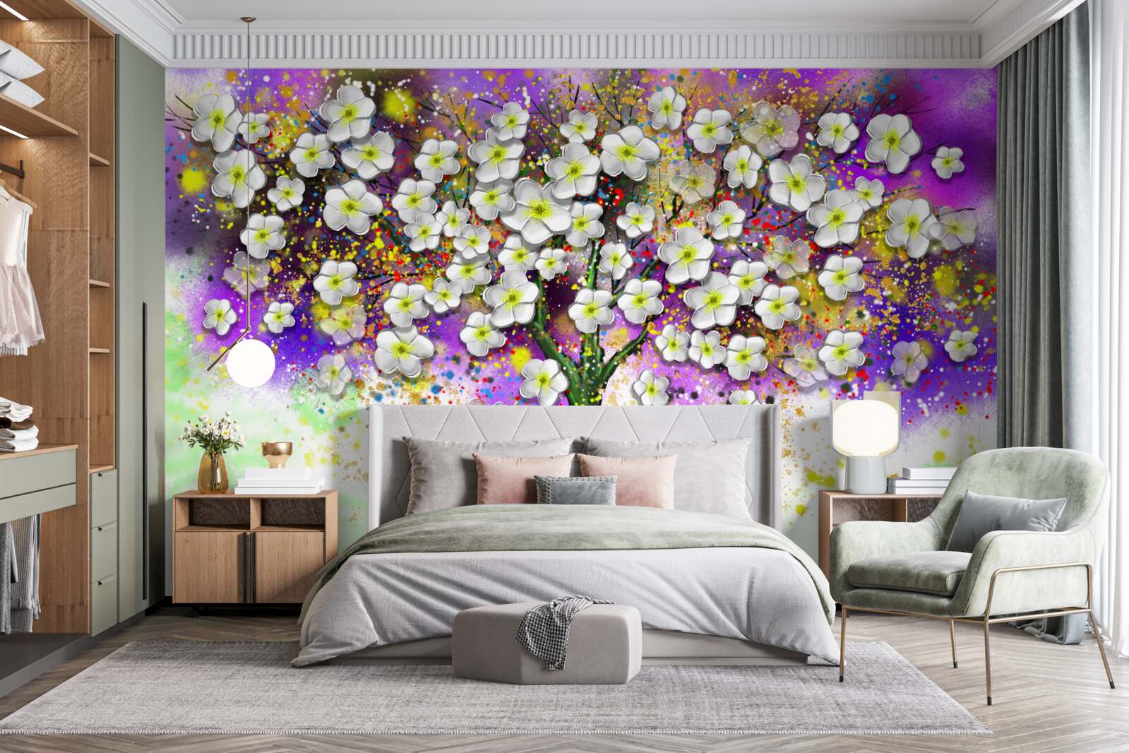 Fototapeta drzewo kwitnące śnieżnobiałymi kwiatami