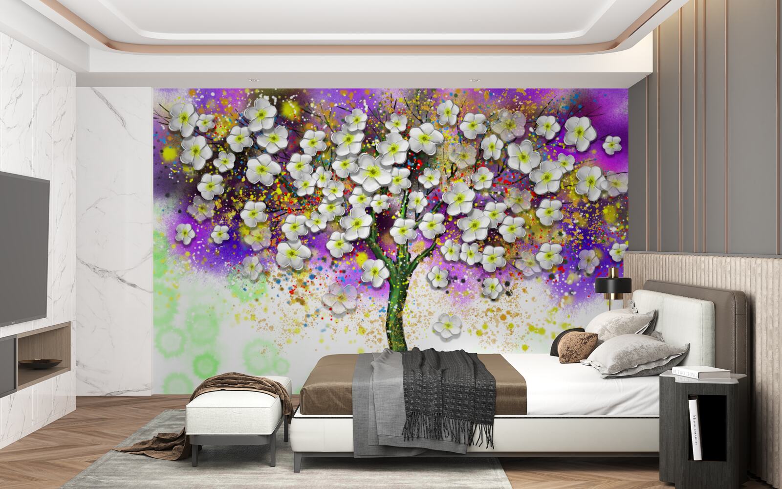 Fototapeta drzewo kwitnące śnieżnobiałymi kwiatami