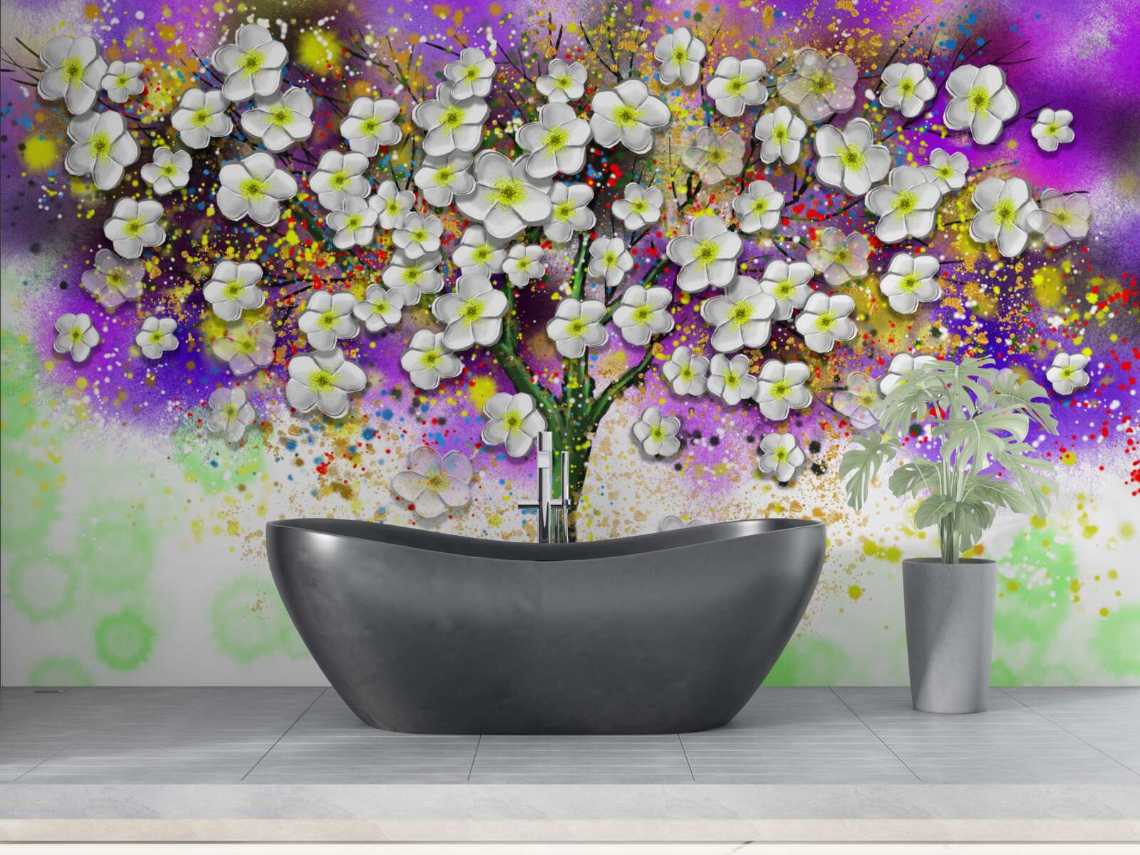 Fototapeta drzewo kwitnące śnieżnobiałymi kwiatami