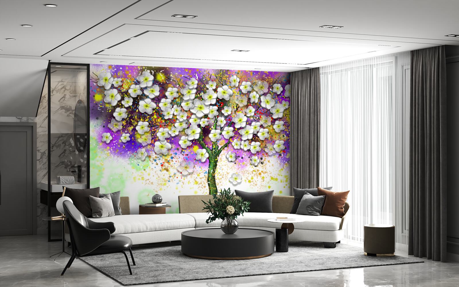 Fototapeta drzewo kwitnące śnieżnobiałymi kwiatami