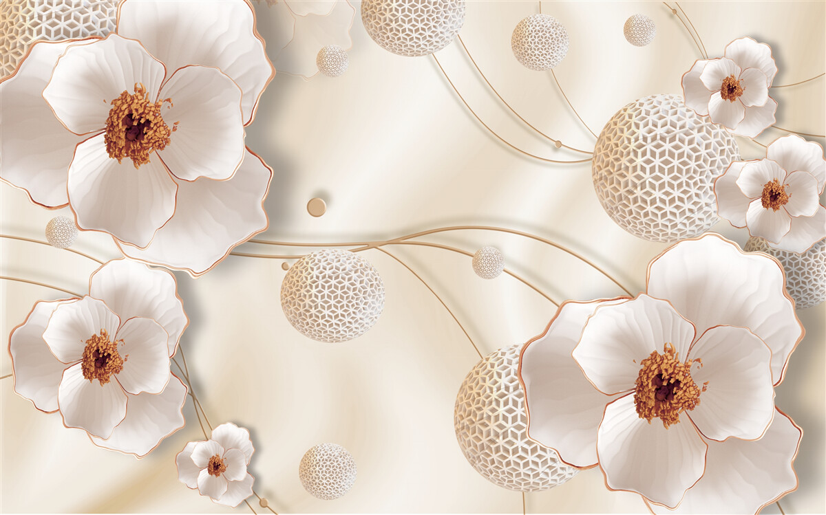 Fototapeta gałązki ozdobione złotymi, białymi kwiatami i błyszczącymi kryształkami