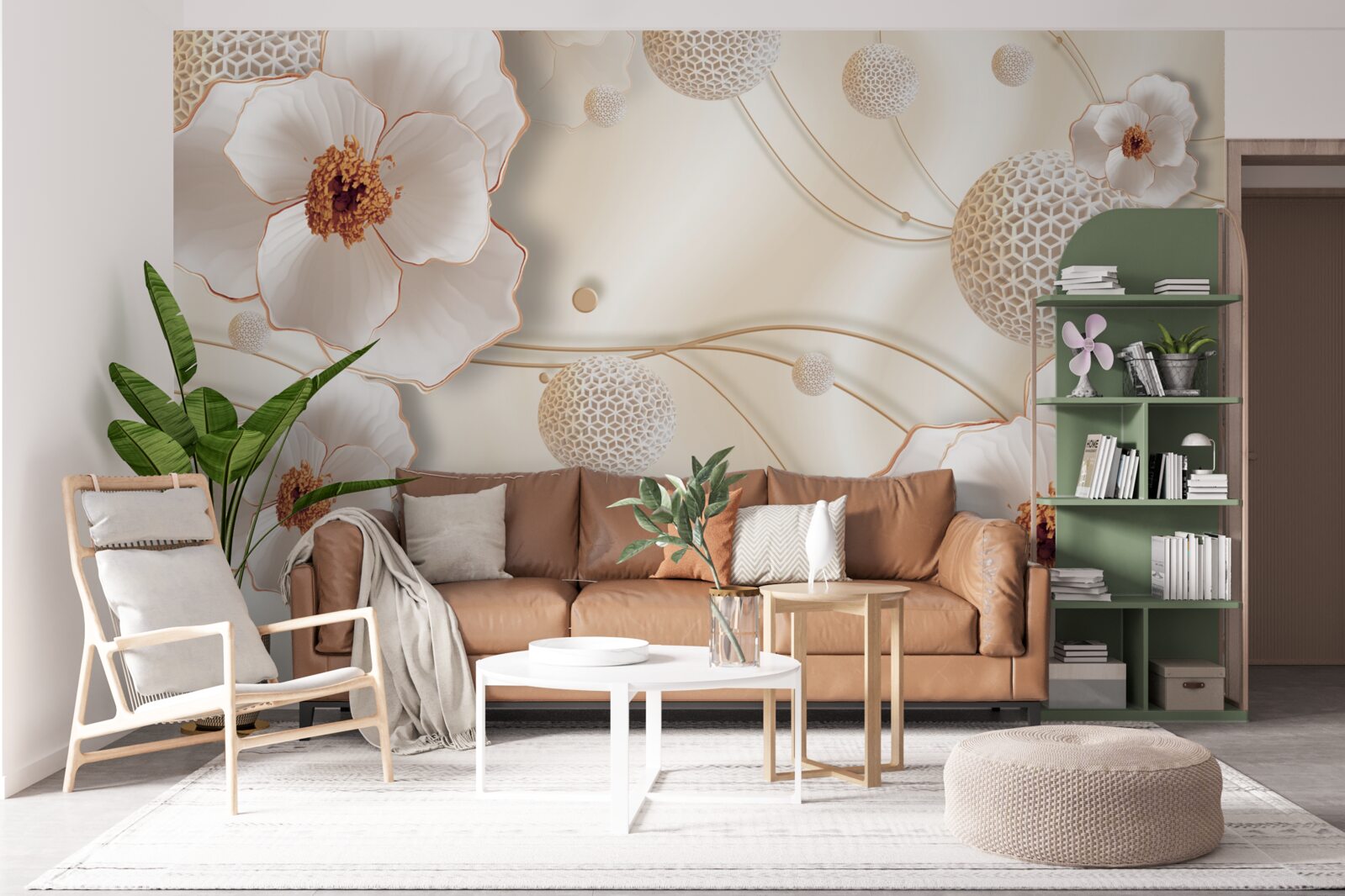 Fototapeta gałązki ozdobione złotymi, białymi kwiatami i błyszczącymi kryształkami