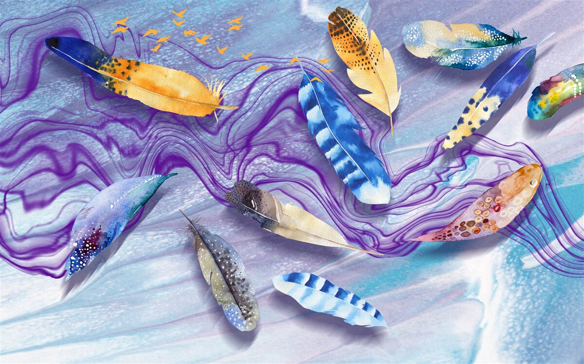 Fototapeta fale atramentu ozdobione są piórami