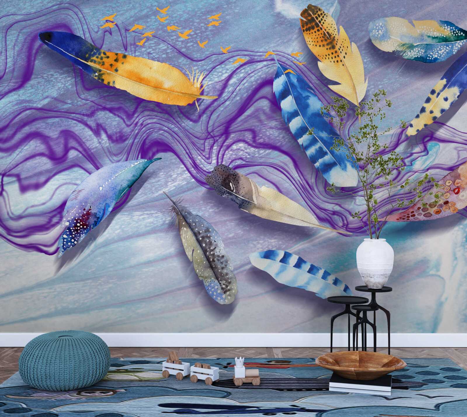 Fototapeta fale atramentu ozdobione są piórami