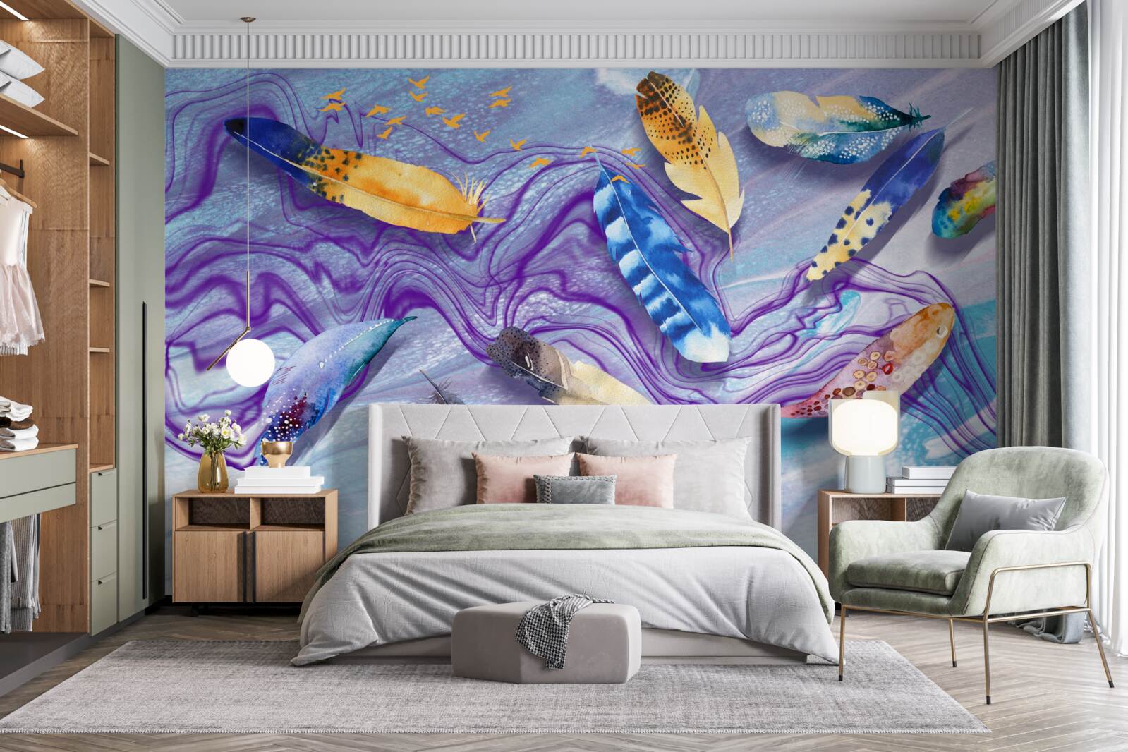 Fototapeta fale atramentu ozdobione są piórami