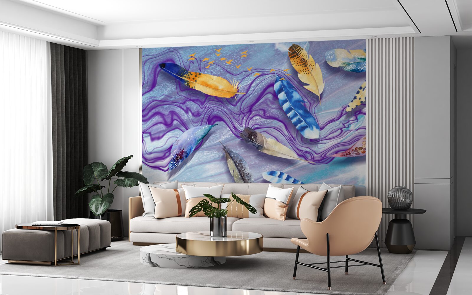 Fototapeta fale atramentu ozdobione są piórami