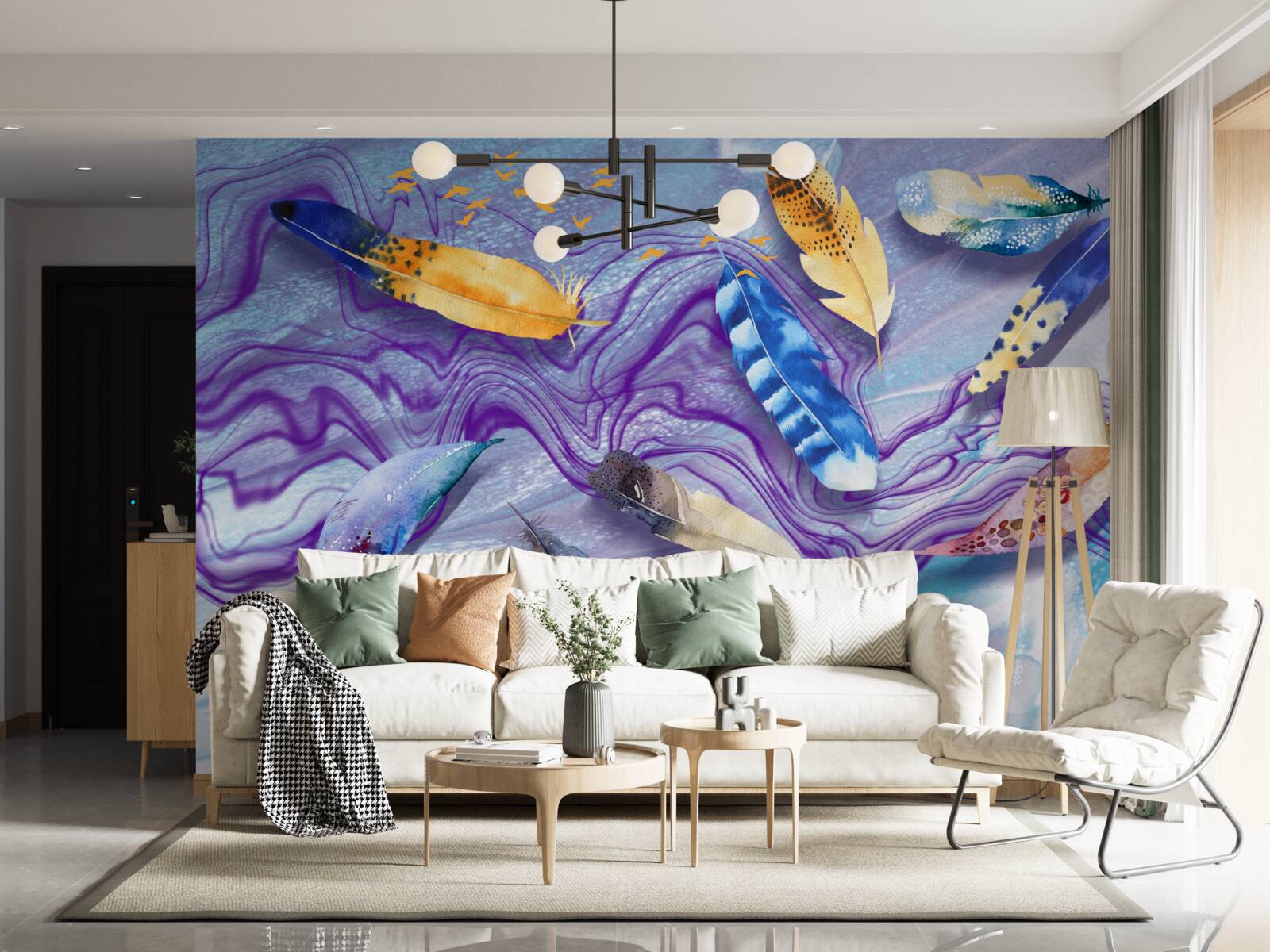 Fototapeta fale atramentu ozdobione są piórami