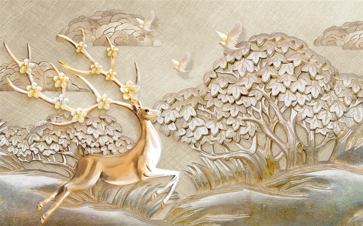 Fototapeta złoty jeleń biegający luksusowo po łące