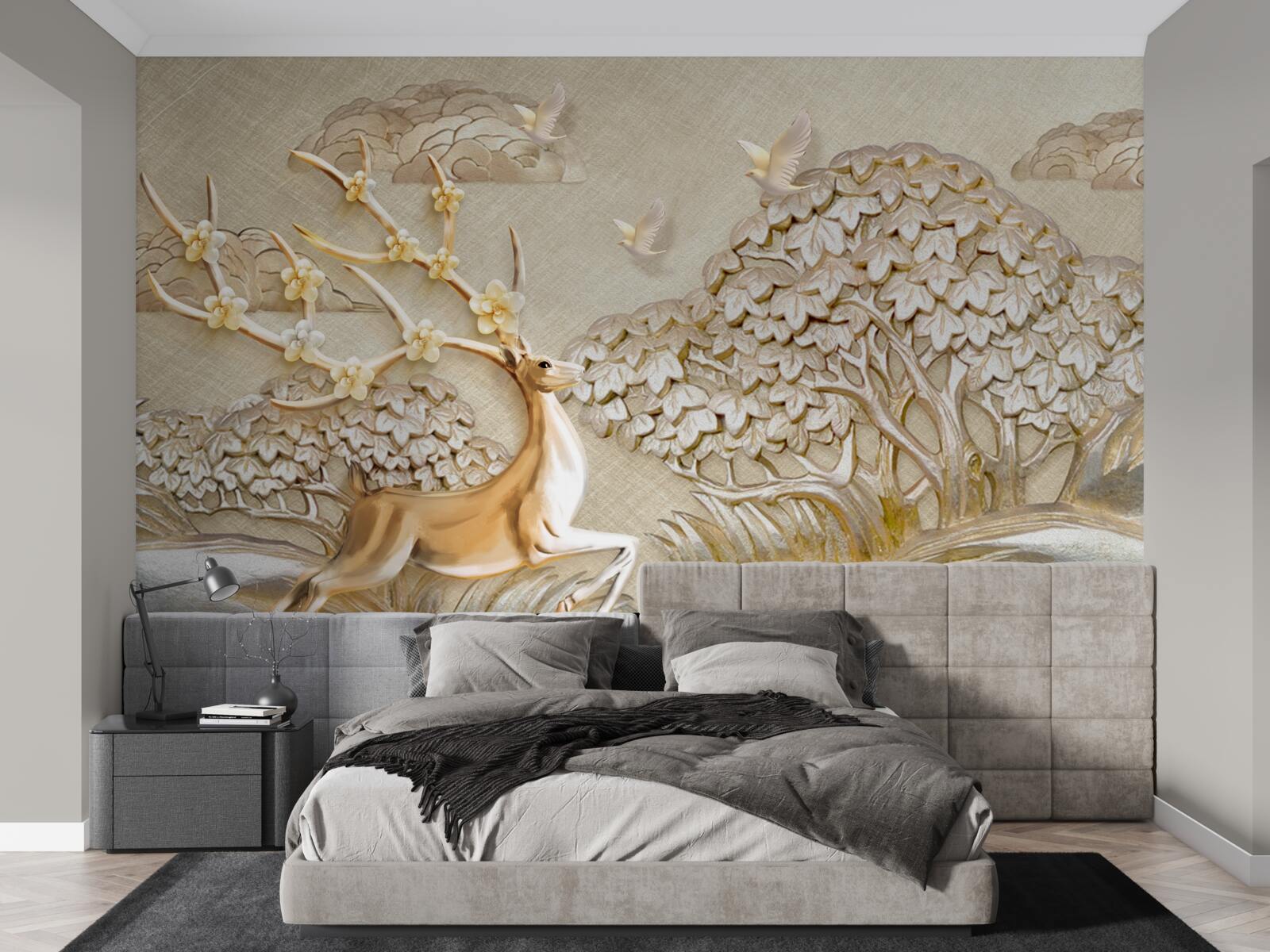 Fototapeta złoty jeleń biegający luksusowo po łące