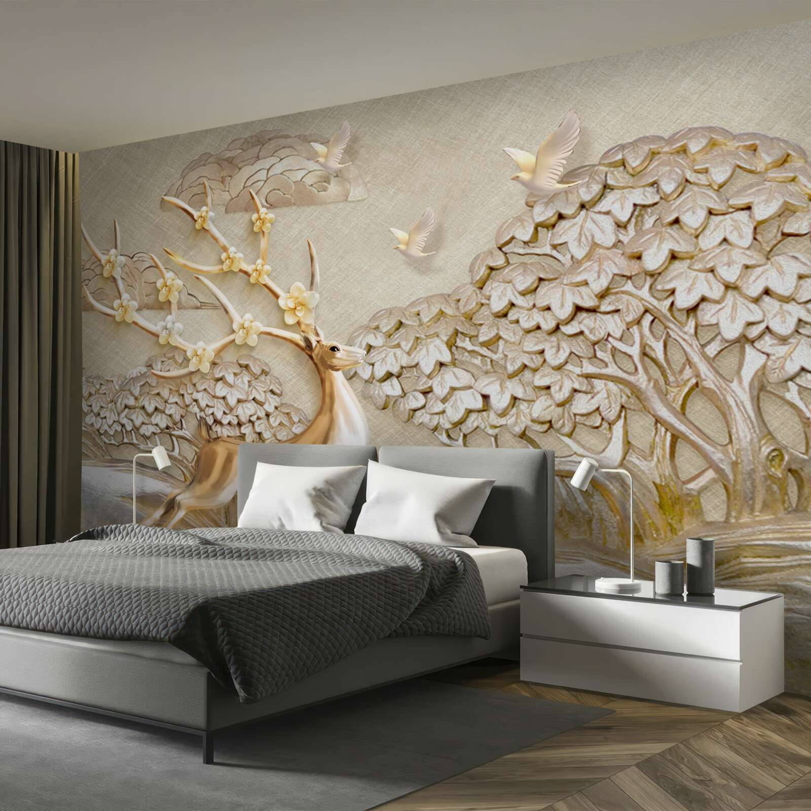 Fototapeta złoty jeleń biegający luksusowo po łące