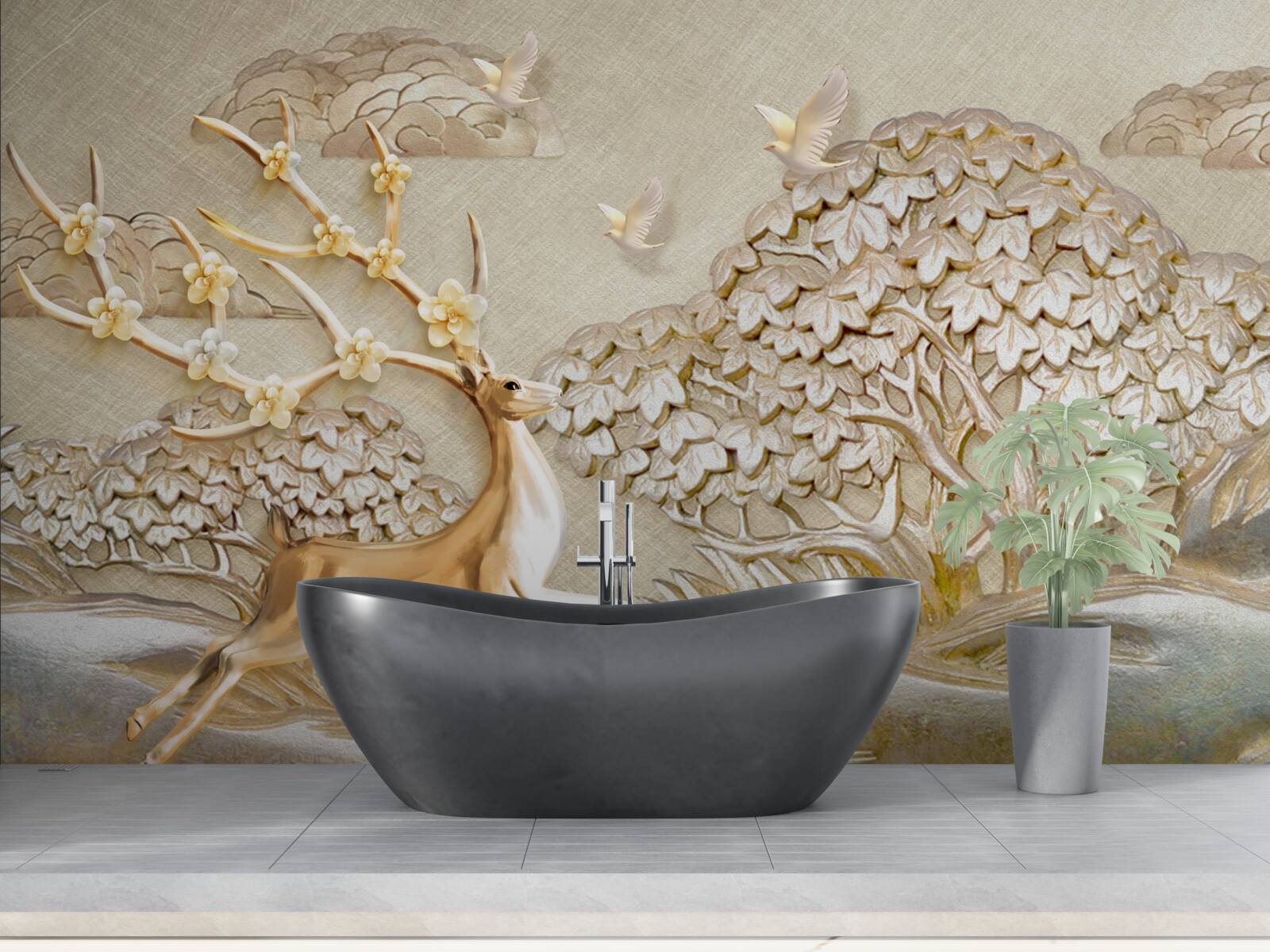 Fototapeta złoty jeleń biegający luksusowo po łące