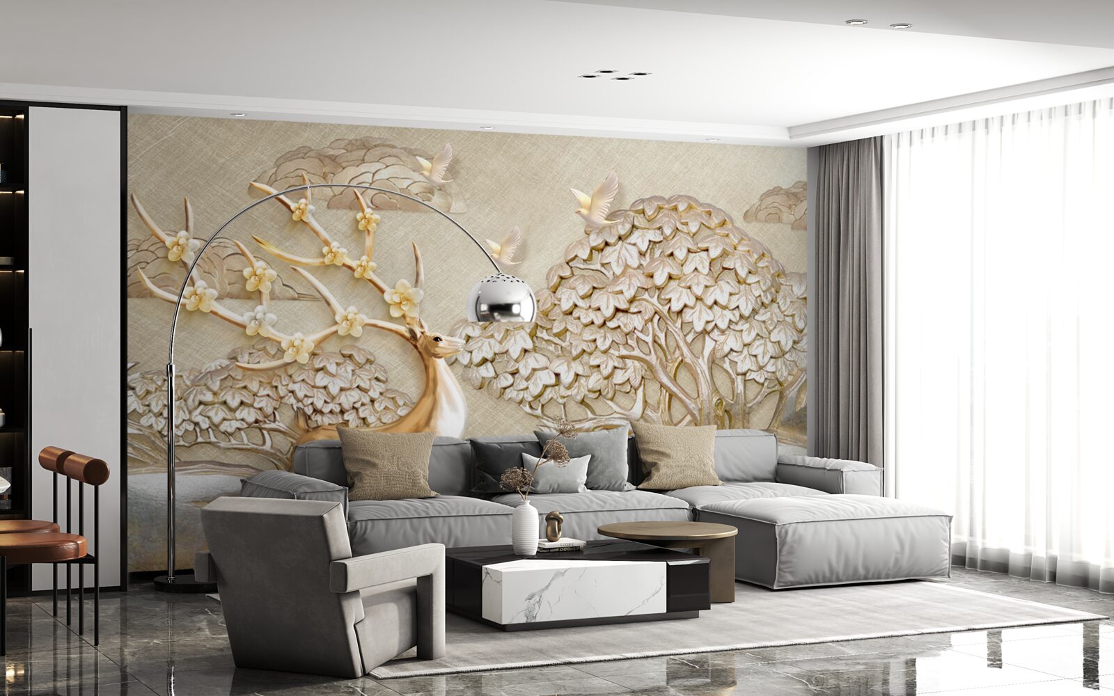 Fototapeta złoty jeleń biegający luksusowo po łące