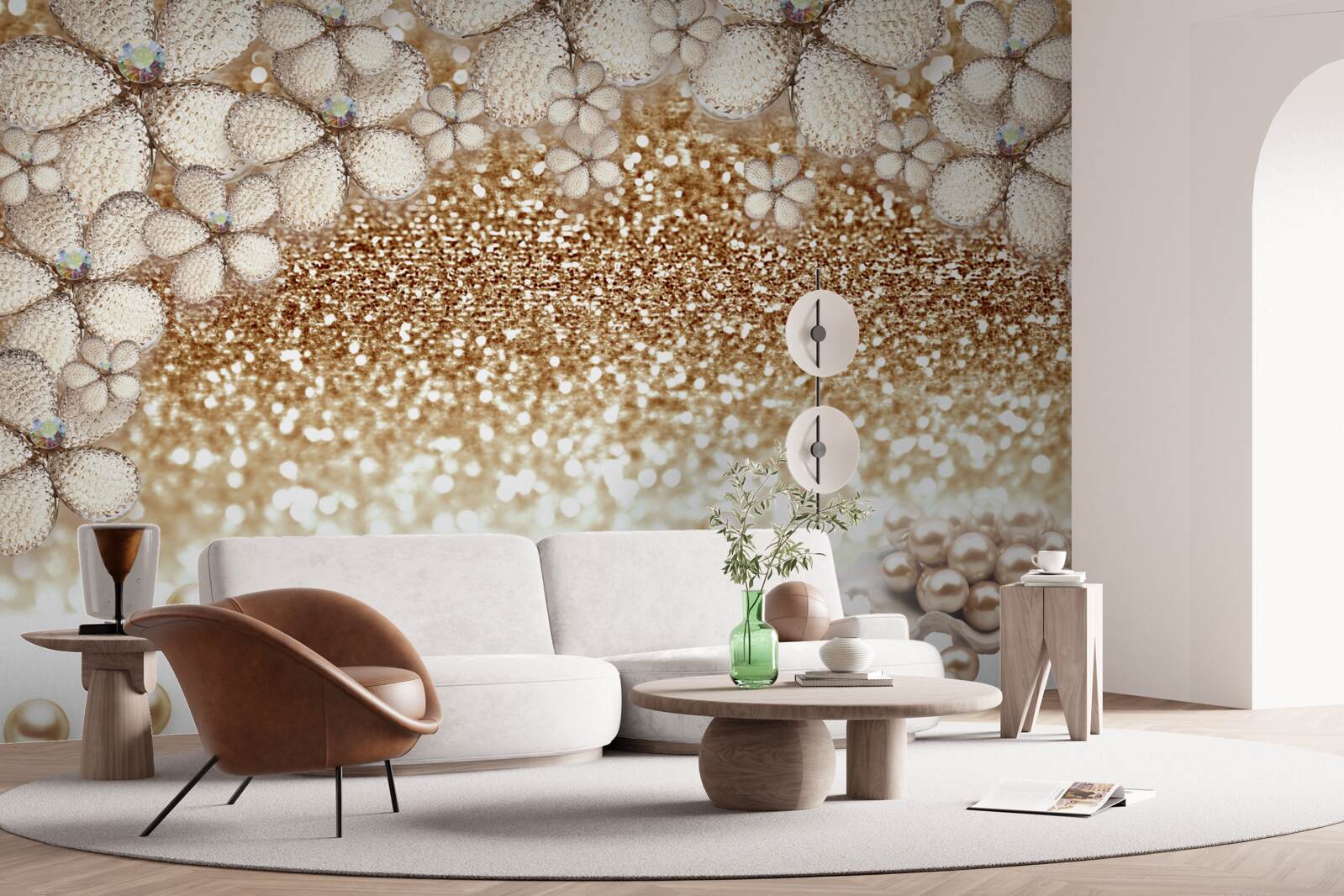 Fototapeta kwiaty w kolorze biało-złotym i perły