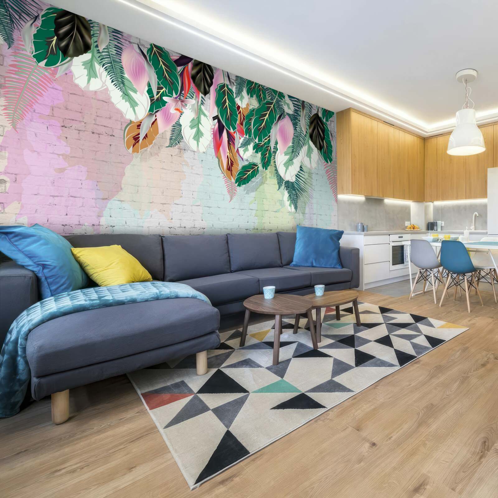 Fototapeta tropikalne liście na różowym tle