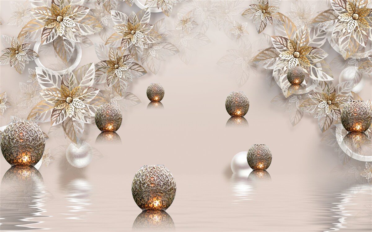 Fototapeta złote rośliny i kule z oświetleniem