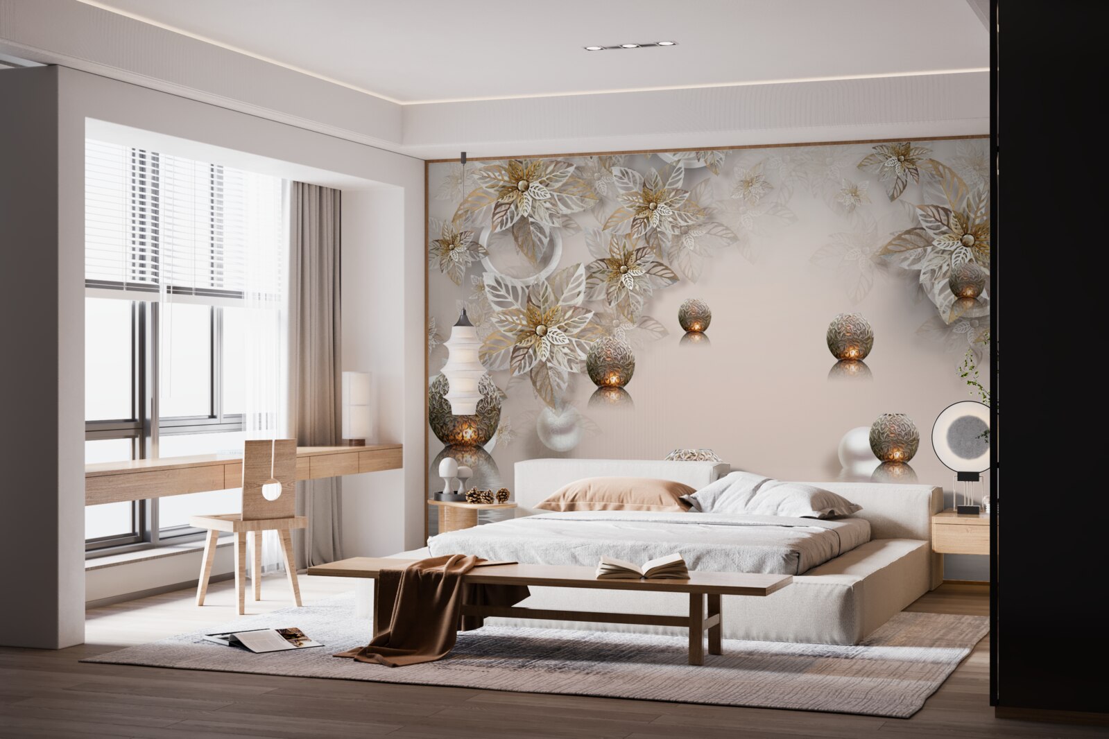 Fototapeta złote rośliny i kule z oświetleniem